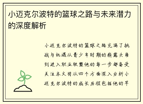小迈克尔波特的篮球之路与未来潜力的深度解析