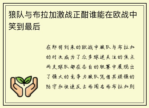 狼队与布拉加激战正酣谁能在欧战中笑到最后