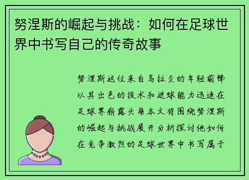 努涅斯的崛起与挑战：如何在足球世界中书写自己的传奇故事