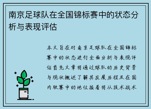 南京足球队在全国锦标赛中的状态分析与表现评估