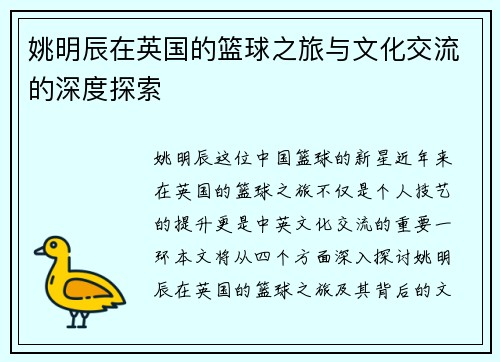姚明辰在英国的篮球之旅与文化交流的深度探索